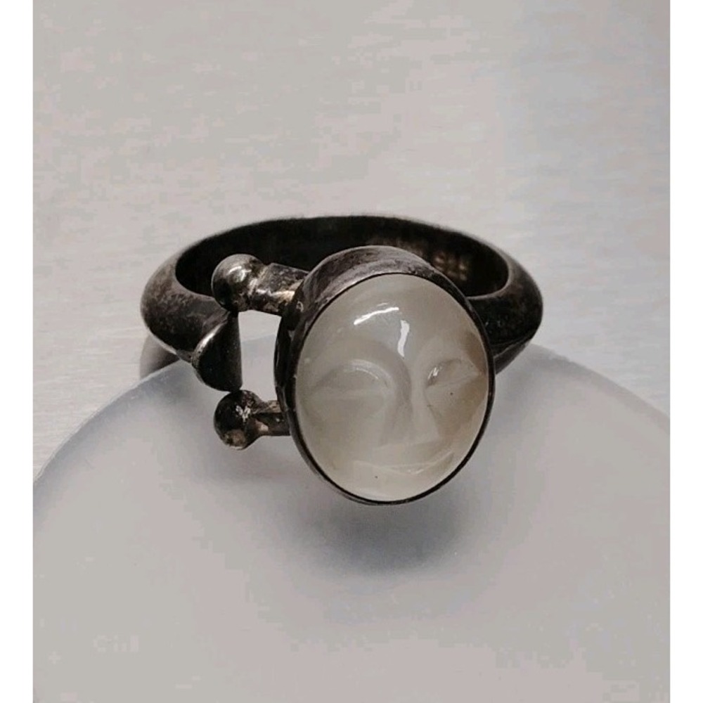Sajen Moonstone Man In The Moon Face Sterling Silver Ring Size 8.5